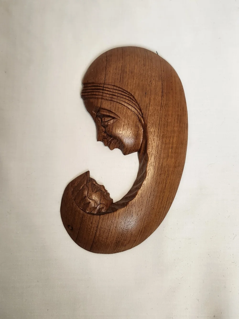 Hand-Carved Wooden Madonna and Child Wall Art - Brown